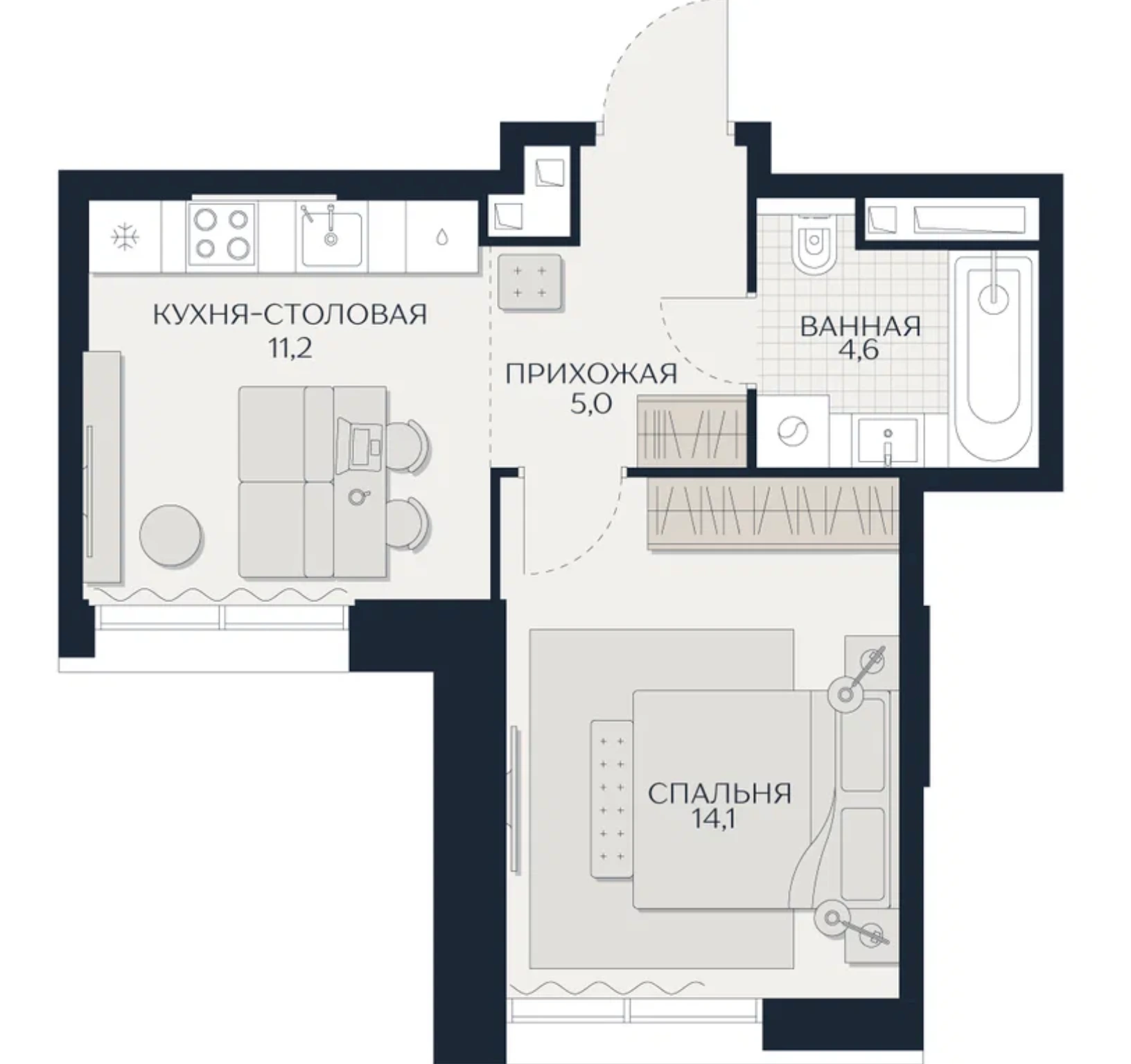 1-комнатные квартиры от 34 м² — 16,6 млн ₽