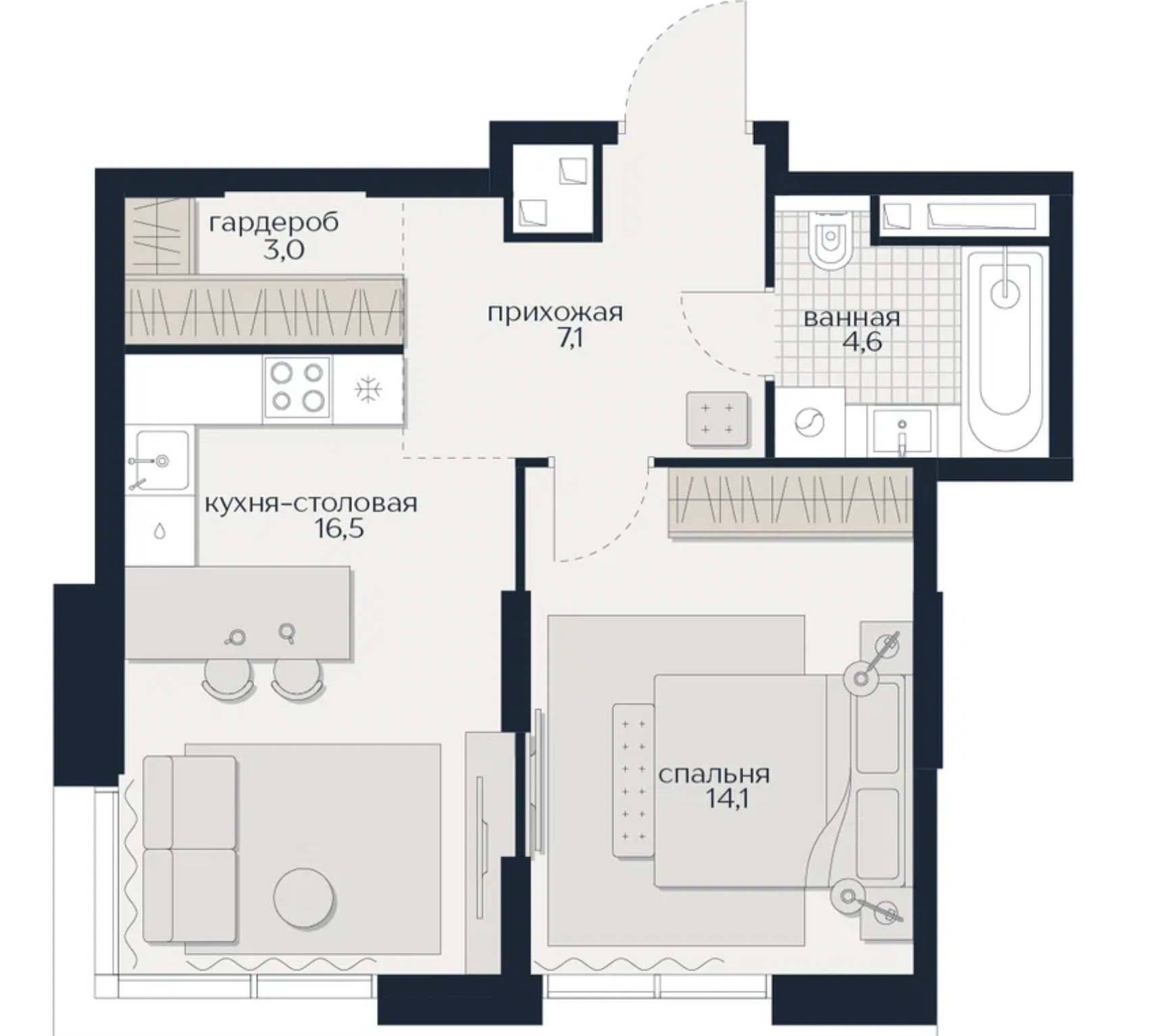 2-комнатные квартиры от 45 м² — 22,2 млн ₽